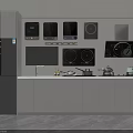 Modern Kitchen Interior With Wall Mounted Hobs Range Hood Refrigerator And White Cabinets 3d model