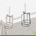 Chinese Style Ceiling Pendant Lights With Brown Black Metal Frames And White Lampshades