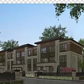 Modern Multi story Detached Villa With Large Windows Trees And Courtyard Driveway