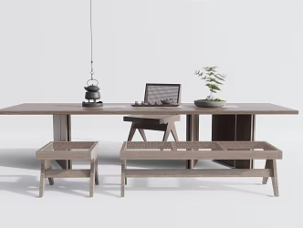 Qui Cha Table and Chair Rattan Leisure Chair Desk and Chair 3d model