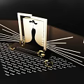 Elegant Banquet Hall With Black Dress Silhouette Gold Radial Lines Number 10 And LO Letters
