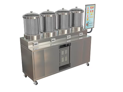Professional Stainless Steel Medical Equipment With Four Cylindrical Containers Transparent Lids Control Panel And Wheels 3d model