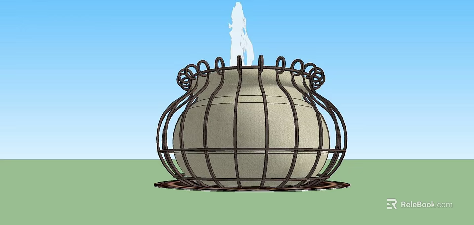 Garden Ornament Featuring Clay Pot With Decorative Metal Frame And Water Fountain 3d model 