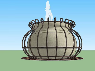 Garden Ornament Featuring Clay Pot With Decorative Metal Frame And Water Fountain 3d model