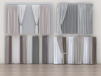 Various Curtain Styles in Beige Gray Brown White Colors for Home Decor 3d model