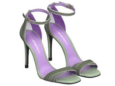 Light Green Open Toe High Heel Sandals With Purple Insole And Ankle Strap 3d model