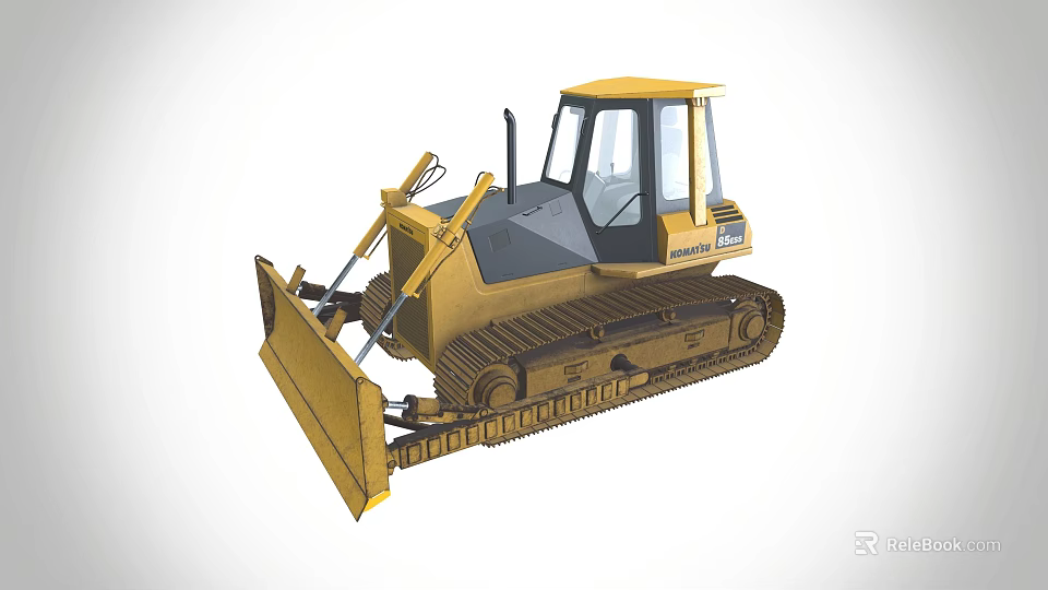 Yellow Komatsu Tracked Bulldozer With Front Blade And Cab For Construction Work 3d model 