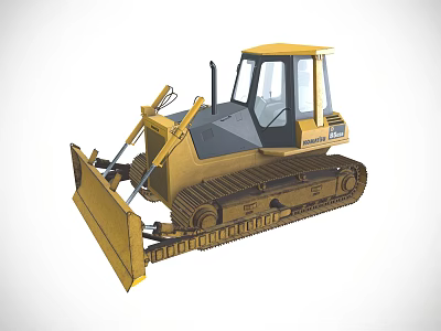 Yellow Komatsu Tracked Bulldozer With Front Blade And Cab For Construction Work 3d model