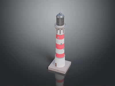 Scenic Lighthouse With Red And White Stripes Silver Top And Reflection 3d model