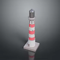 Scenic Lighthouse With Red And White Stripes Silver Top And Reflection 3d model
