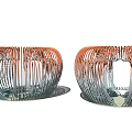 Modern Pergola With Woven Metal Structure And Gradient Orange Gray Color Design