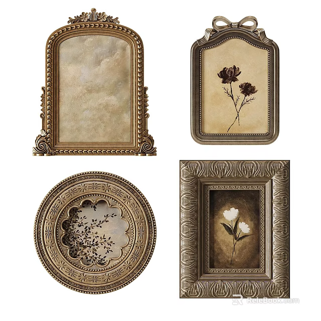 Vintage Photo Frames With Ornate Designs Various Shapes And Floral Prints 3d model 