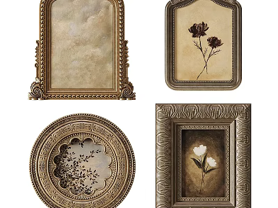 Vintage Photo Frames With Ornate Designs Various Shapes And Floral Prints 3d model