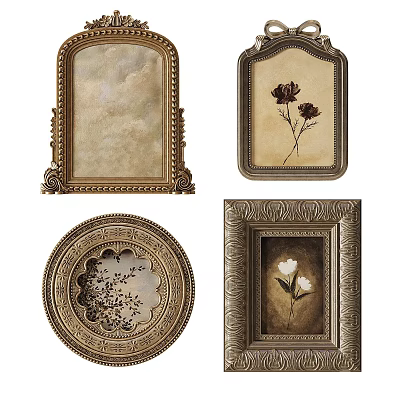 Vintage Photo Frames With Ornate Designs Various Shapes And Floral Prints 3d model