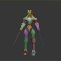 Game Movie Character Design Of Futuristic White Pink Silver Robot With Yellow Staff Weapons