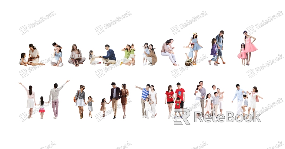 Modern multiplayer family child figures model