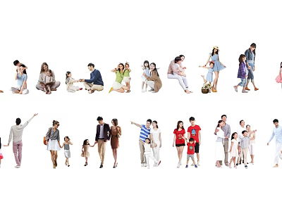 Group of People in Various Poses Interacting with Different Ages and Family Groups 3d model