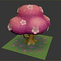 Cute Pink Blossom Tree With White Flowers Brown Trunk And Pink Petals On Green Grass