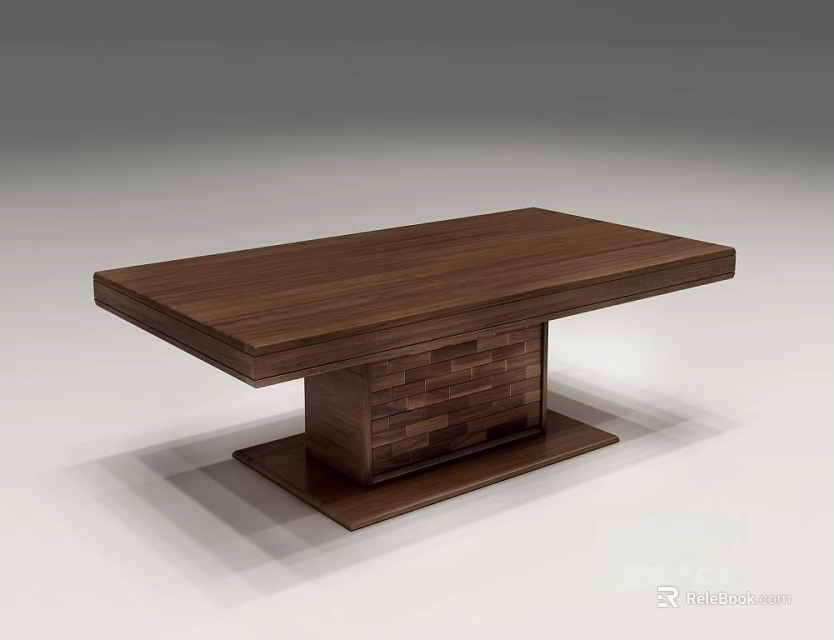 Modern Wooden Coffee Table With Rectangular Top And Brick Pattern Base 3d model 