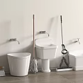 Bathroom Cleaning Tools and Fixtures with Toilet Sink Mop Broom and Bucket
