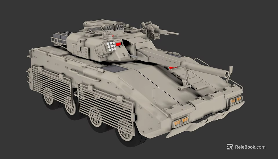Modern Armored Tank 3D Model With Cannon Turret Tracks And Headlights 3d model 