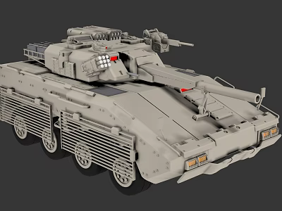 Modern Armored Tank 3D Model With Cannon Turret Tracks And Headlights 3d model