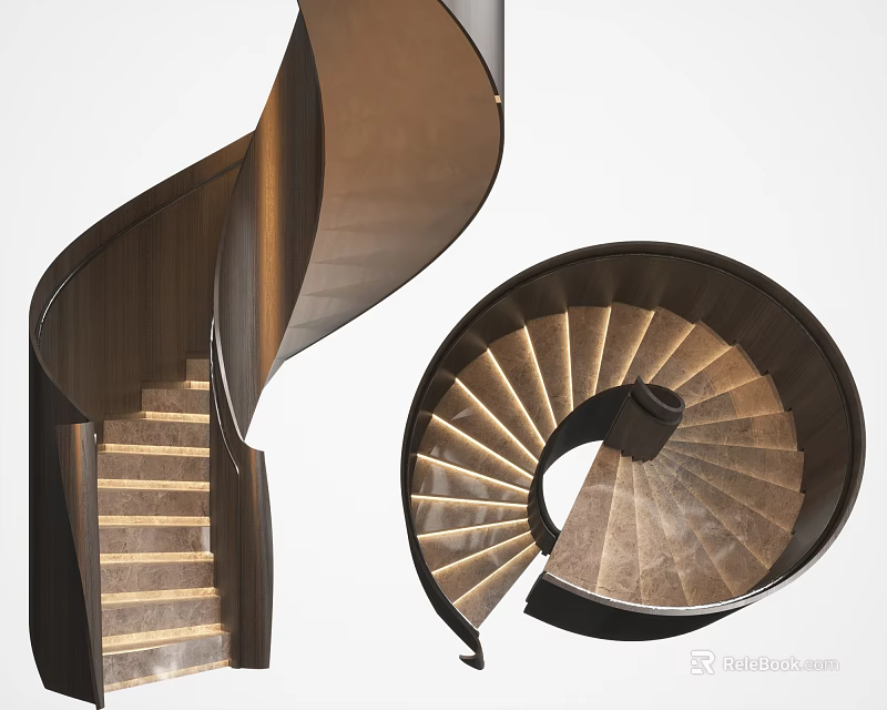 Modern Spiral Staircase Interior Design With Wooden Steps And Curved Structure 3d model 