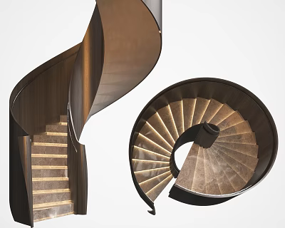 Modern Spiral Staircase Interior Design With Wooden Steps And Curved Structure 3d model