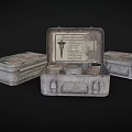 Vintage Metal First Aid Kits With Open Case Containing Scissors Bandages And Medical Supplies