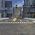 Urban Road Facilities with Traffic Signs Lane Markings Barriers and Street Lamps Along City Road