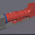 Red Cylindrical Industrial Processing Equipment With Feeding Hopper And Gray Base 3d model