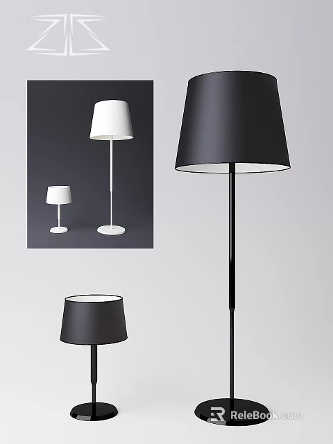 Modern Black And White Lighting Combination With Floor Lamp And Table Lamp Set 3d model 