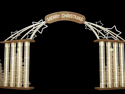 Christmas Event Archway With Merry Christmas Sign Star Decorations And White Pillars 3d model