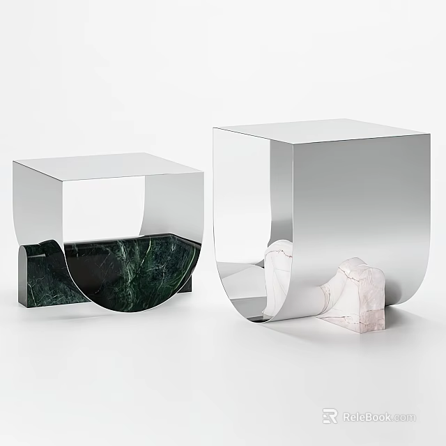 Modern Geometric Coffee Tables With Silver Metal Frame And Marble Accents 3d model 