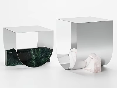 Modern Geometric Coffee Tables With Silver Metal Frame And Marble Accents 3d model