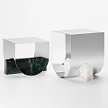 Modern Geometric Coffee Tables With Silver Metal Frame And Marble Accents