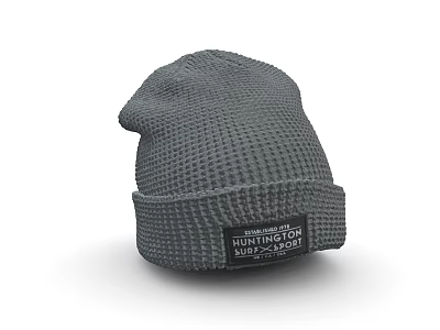 Soft Gray Waffle Knit Beanie With HUNTINGTON SPORT Brand Label 3d model
