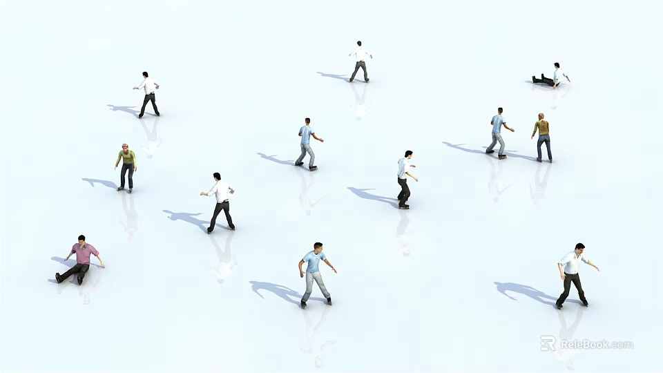 Multiple People Standing Walking And Resting In White Open Space 3d model 