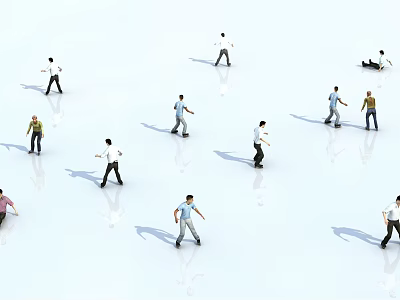 Multiple People Standing Walking And Resting In White Open Space 3d model