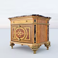 Vintage Two Drawer Wood Inlaid Nightstand With Marble Top And Exquisite Brass Carved Legs