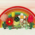 Vibrant Rainbow Arch with Playful Colorful Decorative Flowers in Pastel Sky