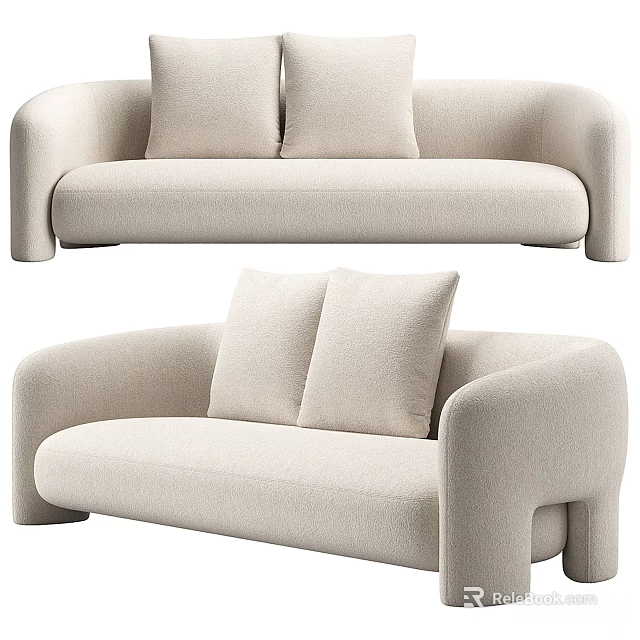 Comfortable Modern Casual Beige Sofa Set With Two Pillows Rounded Armrests Design 3d model 
