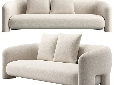 Comfortable Modern Casual Beige Sofa Set With Two Pillows Rounded Armrests Design 3d model