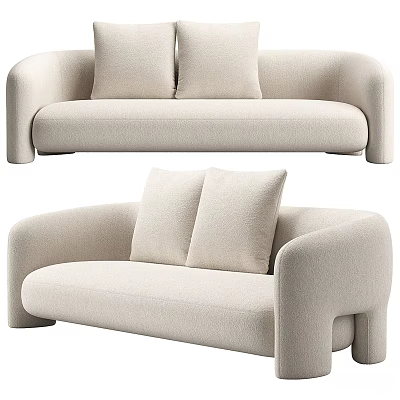 Comfortable Modern Casual Beige Sofa Set With Two Pillows Rounded Armrests Design 3d model