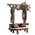 Wooden Pergola with Climbing Vines and Pink Flowers Over Garden Bench with Colorful Pillows