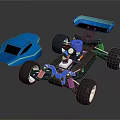 Blue And Black RC Racing Car Model With Large Wheels Rear Spoiler And Engine