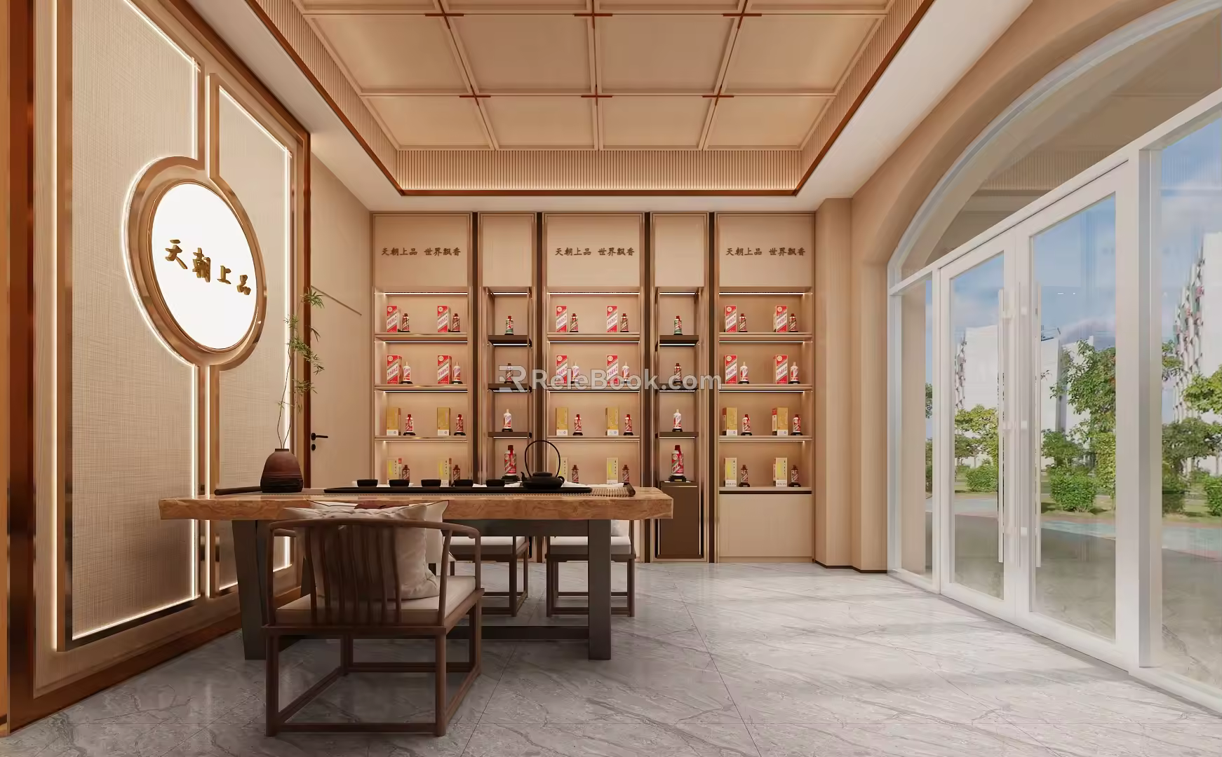 Modern style liquor and tobacco tea store log wind wine cabinet display 3d model