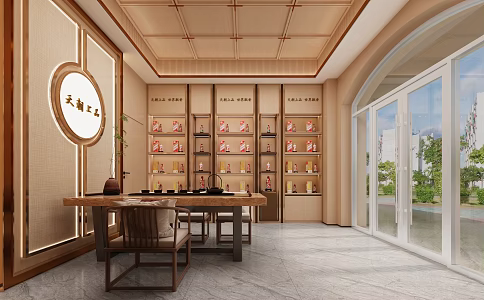 Modern style liquor and tobacco tea store log wind wine cabinet display 3d model