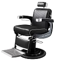 Comfortable Classic Black Barber Chair With Striped Leather And Metal Armrests