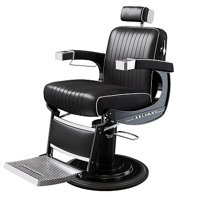 Comfortable Classic Black Barber Chair With Striped Leather And Metal Armrests 3d model